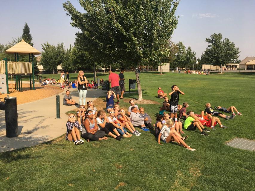 Students watching the eclipse